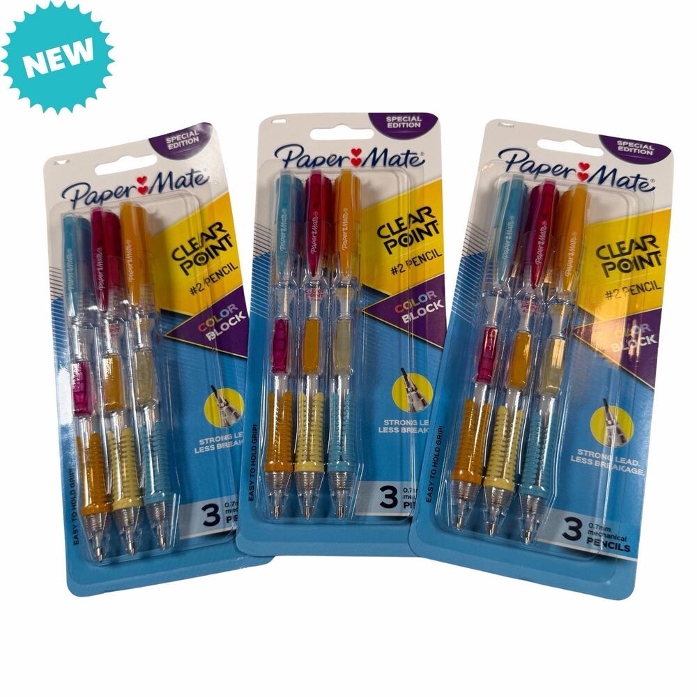 Paper Mate Clearpoint Mechanical Pencils 0.7mm Lot of 3 - 3 Pencils Per Pack